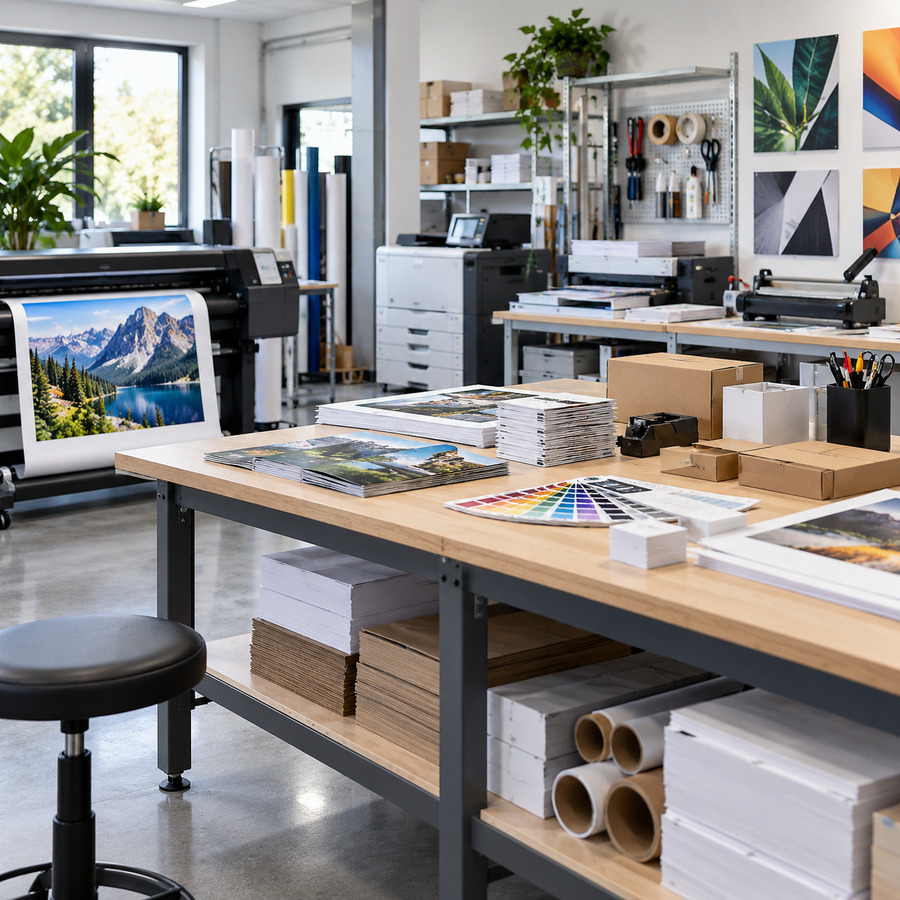 Tiskarski studio s tiskalnikom, dodelavo in materiali na enem mestu