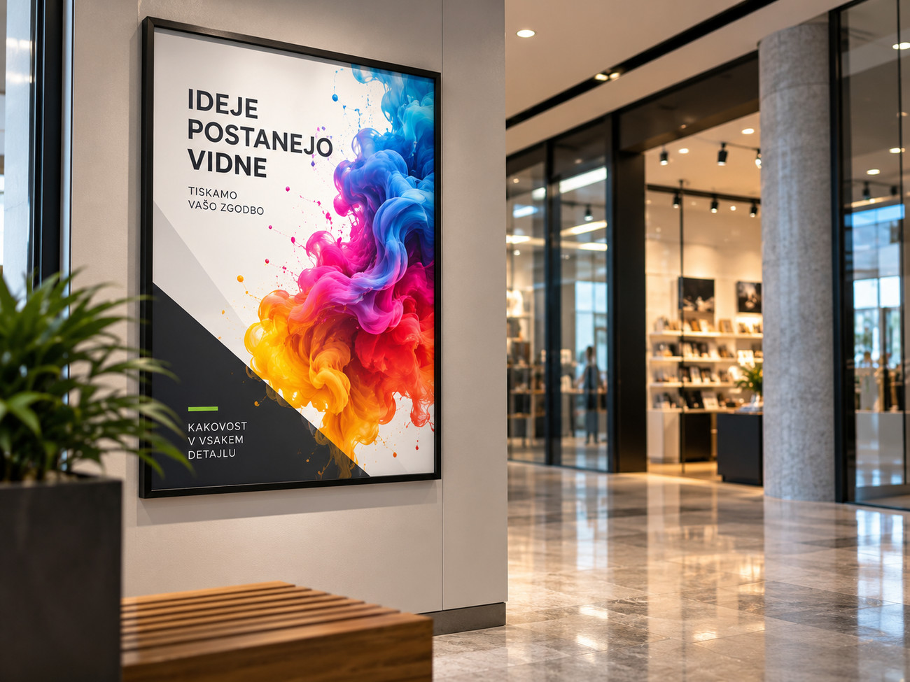 Uokvirjen plakat v nakupovalnem centru