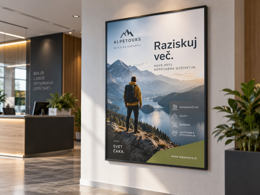 Uokvirjen plakat v poslovnem prostoru
